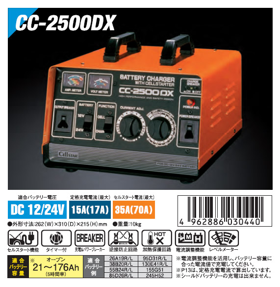 セルスター バッテリー充電器 CC2500DX 詳細。DAC＜完売終了しました＞