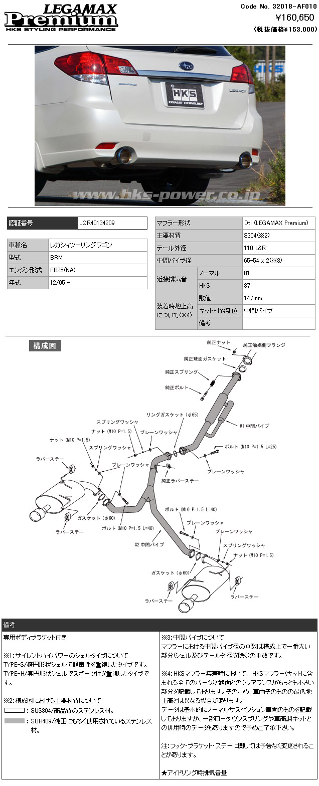 HKS LEGAMAX Premium}t[ 32018-AF010KVBc[OS ^FBRM FB25(NA) 12/05 -